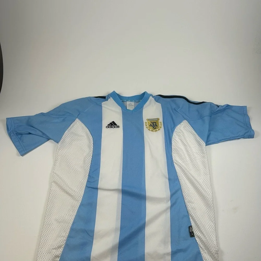 Adidas Men's SZ L VTG Argentina Mesh Soccer Y2K Blank Jersey Light Blue